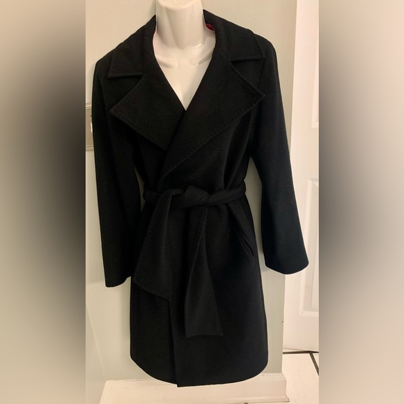 Doncaster Collection Women’s 6 S Black Cashmere Long Belted Coat pink lining EUC - Picture 5 of 10